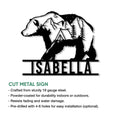 Camping bear metal sign shown with a cut-metal feature graphic and outdoor mountain artwork