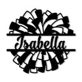 Cheerleading metal sign featuring a layered pom pom bow and bold script design