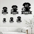 Soccer metal sign size guide showing six available square dimensions in a home wall display