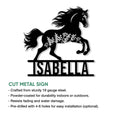 Horse metal sign shown as a cut-steel wall accent with a bold rearing horse silhouette and floral details