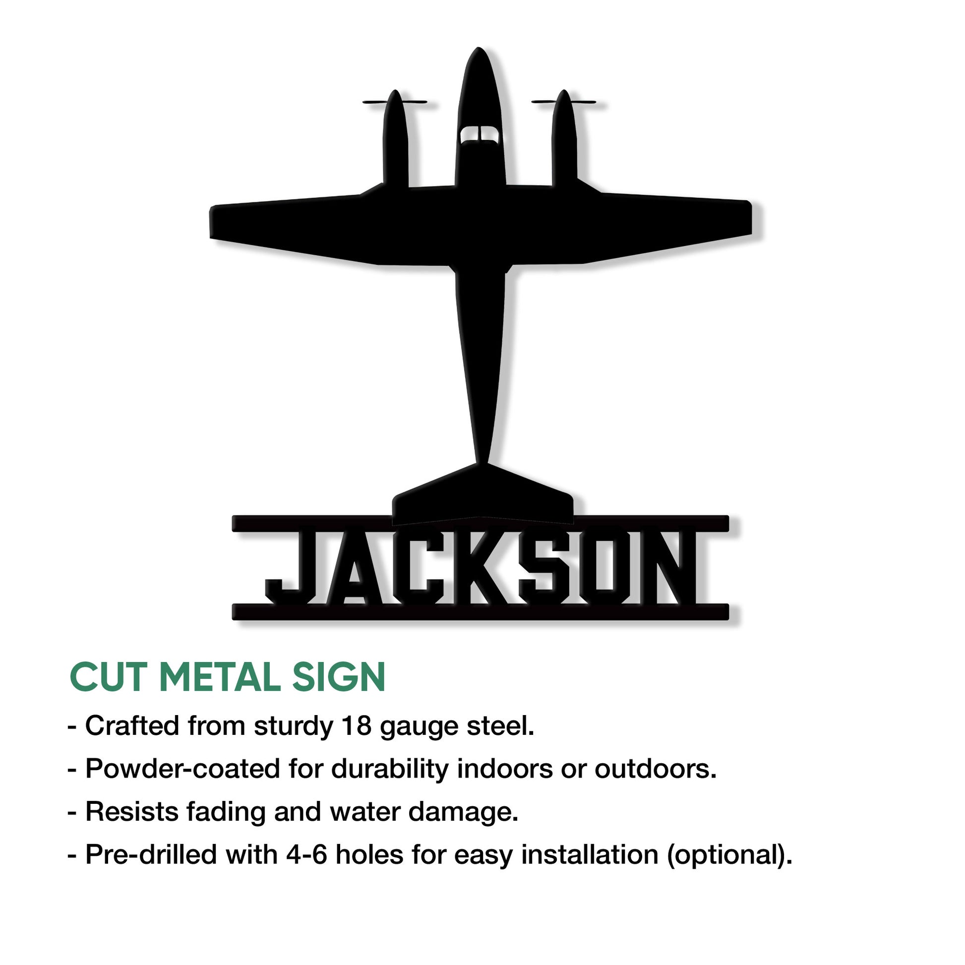 Pilot airplane metal sign shown in a product feature graphic with a clean cutout silhouette