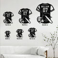 Baseball jersey metal sign size guide showing multiple square size options on a wall