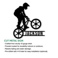 Freestyle BMX rider metal sign shown with cut steel sign features and wall display details