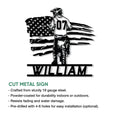 Motocross rider metal sign shown with a product feature infographic for indoor and outdoor display