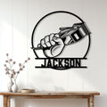 Barber wall sign displayed against a white paneled wall in a modern home decor setting