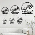 Barber metal sign size guide showing multiple square size options from compact to large wall decor