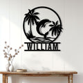 Dolphin tropical wall sign displayed on a white paneled wall above a console table