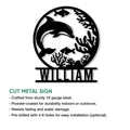 Dolphin ocean wall sign shown with a cut-metal design and marine life silhouette artwork