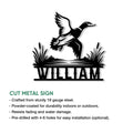 Duck hunting cut metal sign shown as a bold waterfowl silhouette with marsh-inspired details
