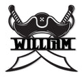 Custom pirate metal sign featuring a classic pirate hat, crossed swords, and bold cutout styling