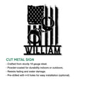 Cut metal police K9 sign shown with product feature information and a bold law enforcement design