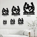 Texas cowboy metal sign size guide showing six options from 8 by 8 to 24 by 24 inches