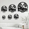 Race car metal sign size guide showing available square sizes from 8x8 to 24x24 inches