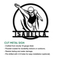 Swimming metal sign featuring a freestyle swimmer silhouette and cut metal sign details