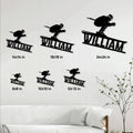 Skiing metal sign size guide showing skier silhouettes in six available square sizes