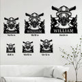 Firefighter metal sign size guide showing six square size options from 8 by 8 to 24 by 24 inches