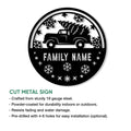 Christmas pickup truck metal sign shown with cut metal sign feature details