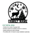 Christmas deer family metal sign shown with cut-metal product details and holiday silhouette artwork