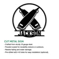 Barber metal sign product graphic showing crossed clippers and available sign features