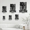Veteran metal sign size guide showing multiple square size options in a living room setting