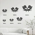 Racing flags metal sign size guide showing available square sizes from 8 by 8 to 24 by 24 inches