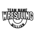 Custom wrestling team metal sign with bold varsity lettering and a circular athletic emblem