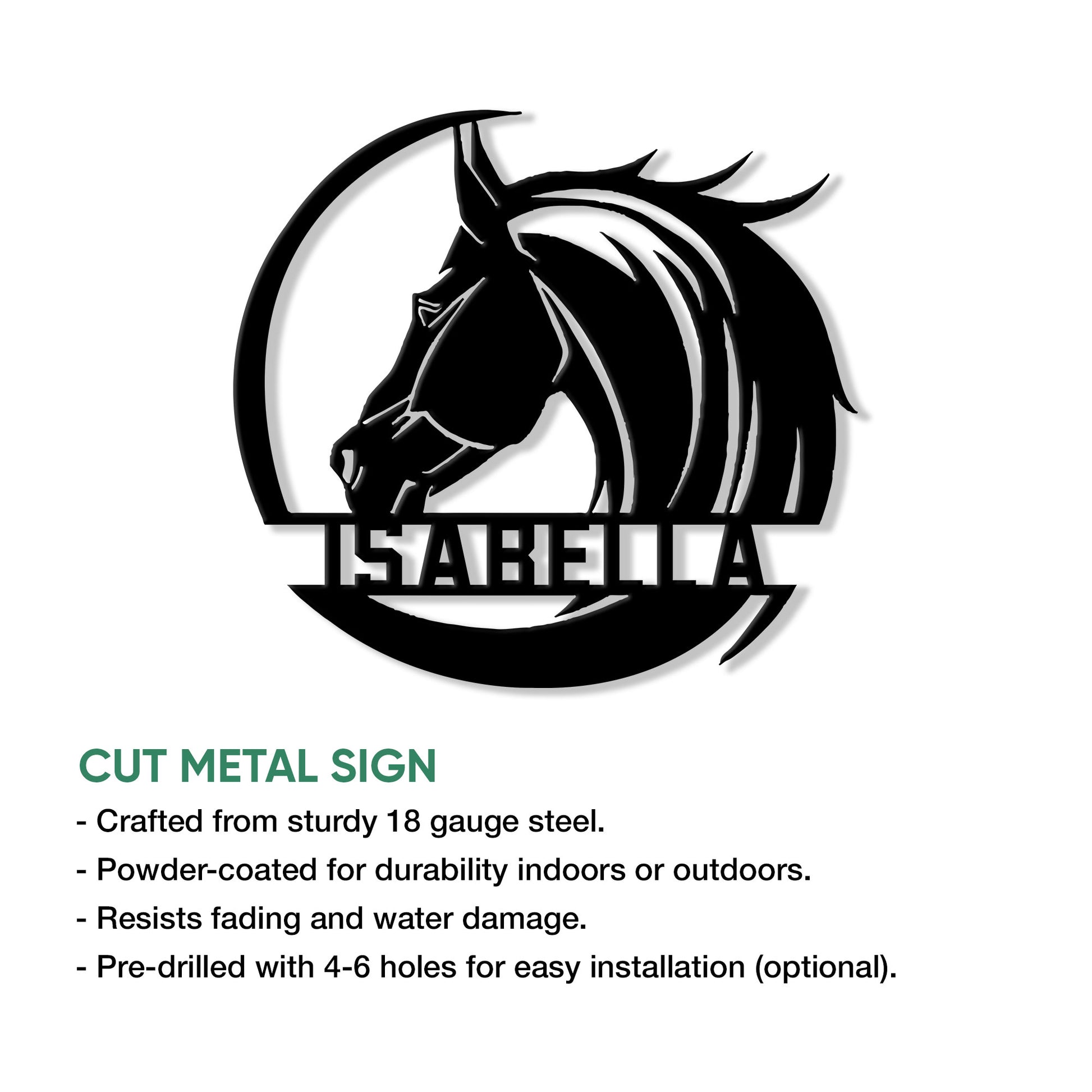 Horse metal sign feature graphic showing the cut-metal design and product presentation