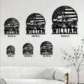 Trucker metal sign size guide showing six available square sizes from 8 by 8 to 24 by 24 inches