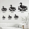 Duck hunting metal sign shown in multiple sizes against a bright paneled wall