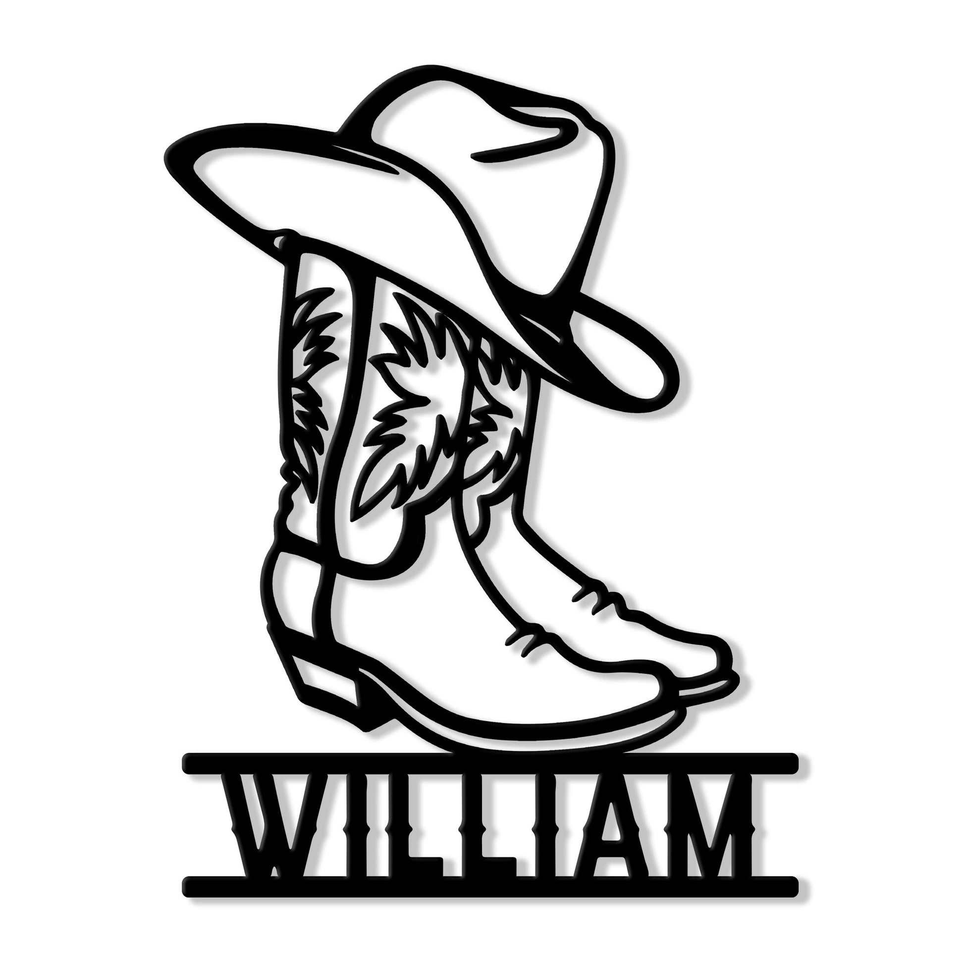 Cowboy boot and western hat cutout design for a custom metal sign