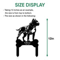 Pitbull metal sign size guide showing the full dog silhouette, bone-shaped base, and vertical height measurement