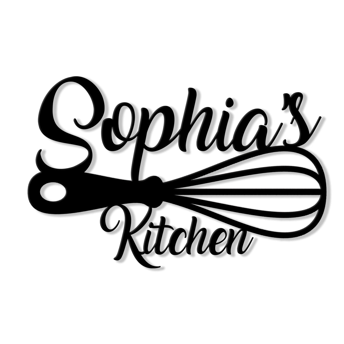 Black kitchen scissors silhouette metal sign with elegant script styling for cooking and kitchen wall decor
