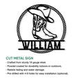 Cowboy boot metal sign feature showing cut-metal construction and indoor or outdoor decor use