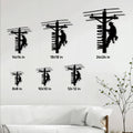 Lineman metal sign size guide showing multiple square size options in a living room setting
