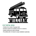 Fire truck metal sign feature graphic showing the cut metal firefighter design