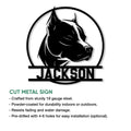 Pitbull metal sign feature graphic showing the circular dog portrait design and cut-metal presentation