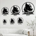 Pitbull metal sign size guide showing six square size options for home wall decor