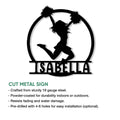 Cheerleading metal sign feature graphic showing a pom pom silhouette and cut metal sign presentation