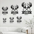 Hunting metal sign size guide showing several square size options with an antler and crossed arrow design