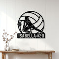 Custom volleyball wall sign displayed on a light wood-paneled wall above a console table