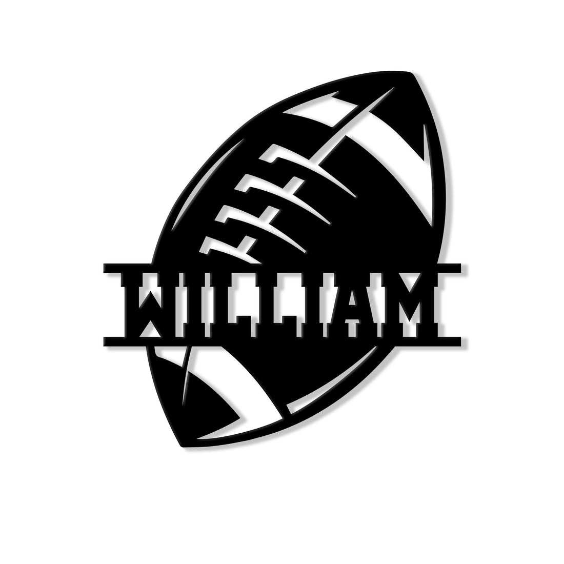 Black American football silhouette metal sign with bold cutout details and a custom center design