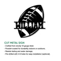 American football metal sign feature graphic showing the cut metal design and indoor or outdoor display options