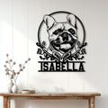 Custom French Bulldog wall sign displayed on a bright paneled wall above a wooden console table