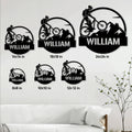 Mountain biking metal sign size guide showing options from 8 by 8 inches to 24 by 24 inches