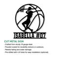 Basketball cut metal sign with a dynamic dunking player silhouette and installation feature details