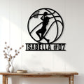 Basketball player silhouette metal sign displayed as stylish wall decor in a bright home interior