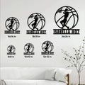 Basketball metal sign size guide showing six available square sign sizes from 8x8 to 24x24 inches