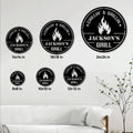 BBQ metal sign size guide showing available round sign sizes from 8 by 8 to 24 by 24 inches