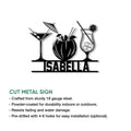Cocktail metal sign artwork with three drink silhouettes and a cut metal sign feature guide