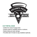 Pizza shop metal sign feature graphic showing the cut-metal design and installation options